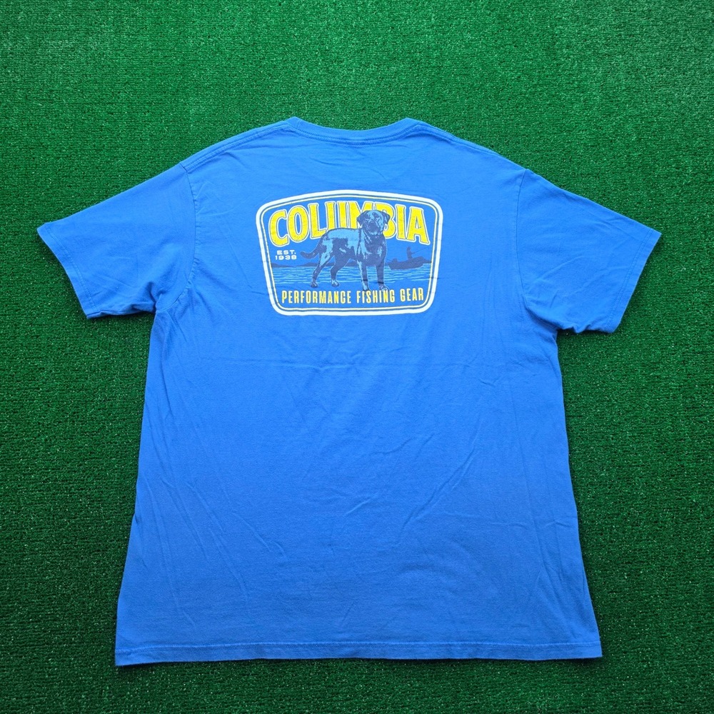 Columbia PFG Tshirt Mens‎ XL Blue Labrador Fishing Graphic Tee Outdoors Casual
